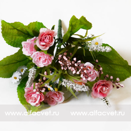 искусственные цветы букет роз с добавкой кашка цвета розовый 5
