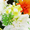 искусственные цветы букет георгинов с добавками цвета оранжевый с белым 16