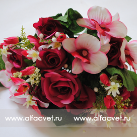 искусственные цветы розы и орхидеи цвета темно-розовый с розовым 45