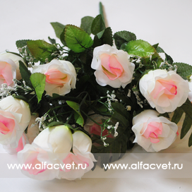 искусственные цветы розы цвета белый с розовым 19